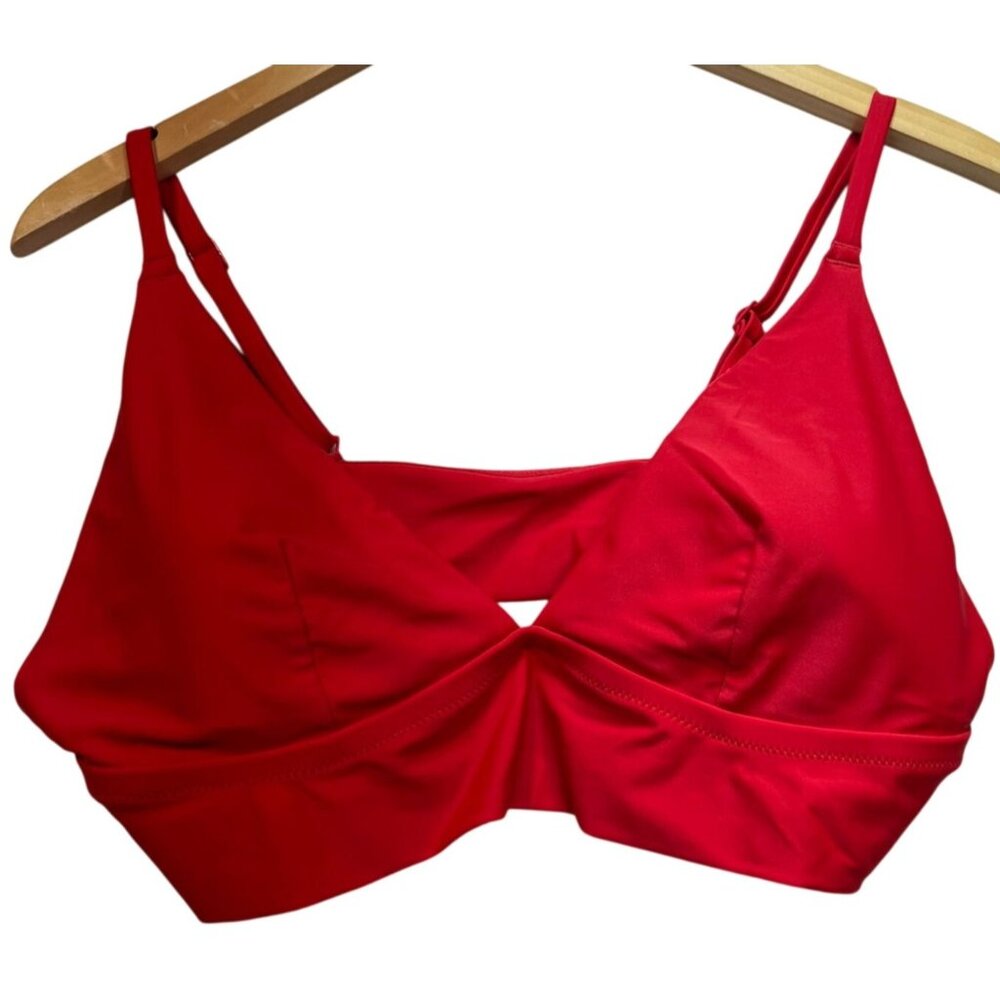 Aerie Women's V-Neck Triangle Bikini Top Stretch Size XL Red Adjustable Straps